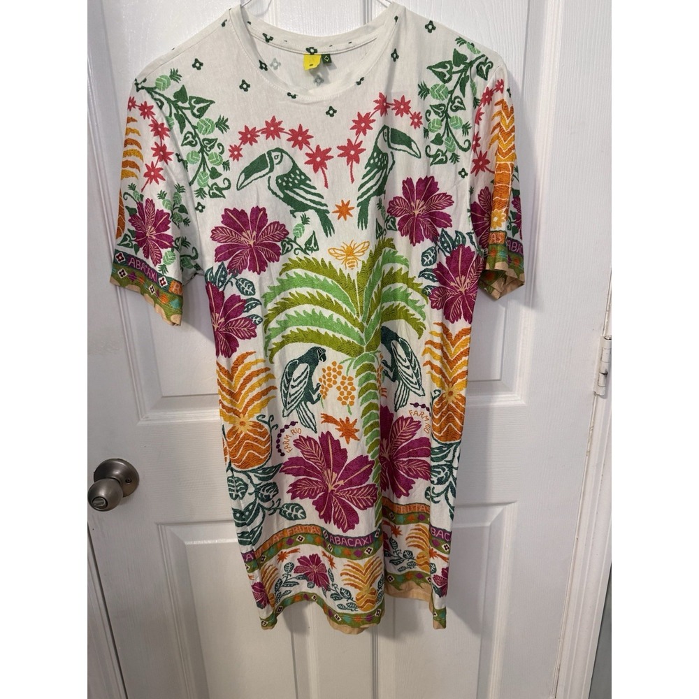 Farm Rio Oasis De Verdi Women's Tropical Floral Tshirt Dress P Toucan Pineapple